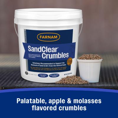 Show full view: Farnam SandClear Natural Psyllium Fiber Crumbles Apple/Molasses Flavor Horse Supplement, 10-lb bucket slide 7 of 11