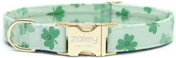 Zaley Designs St. Patricks Day Shamrock Smiles Adjustable Cotton Dog Collar, Green, Large