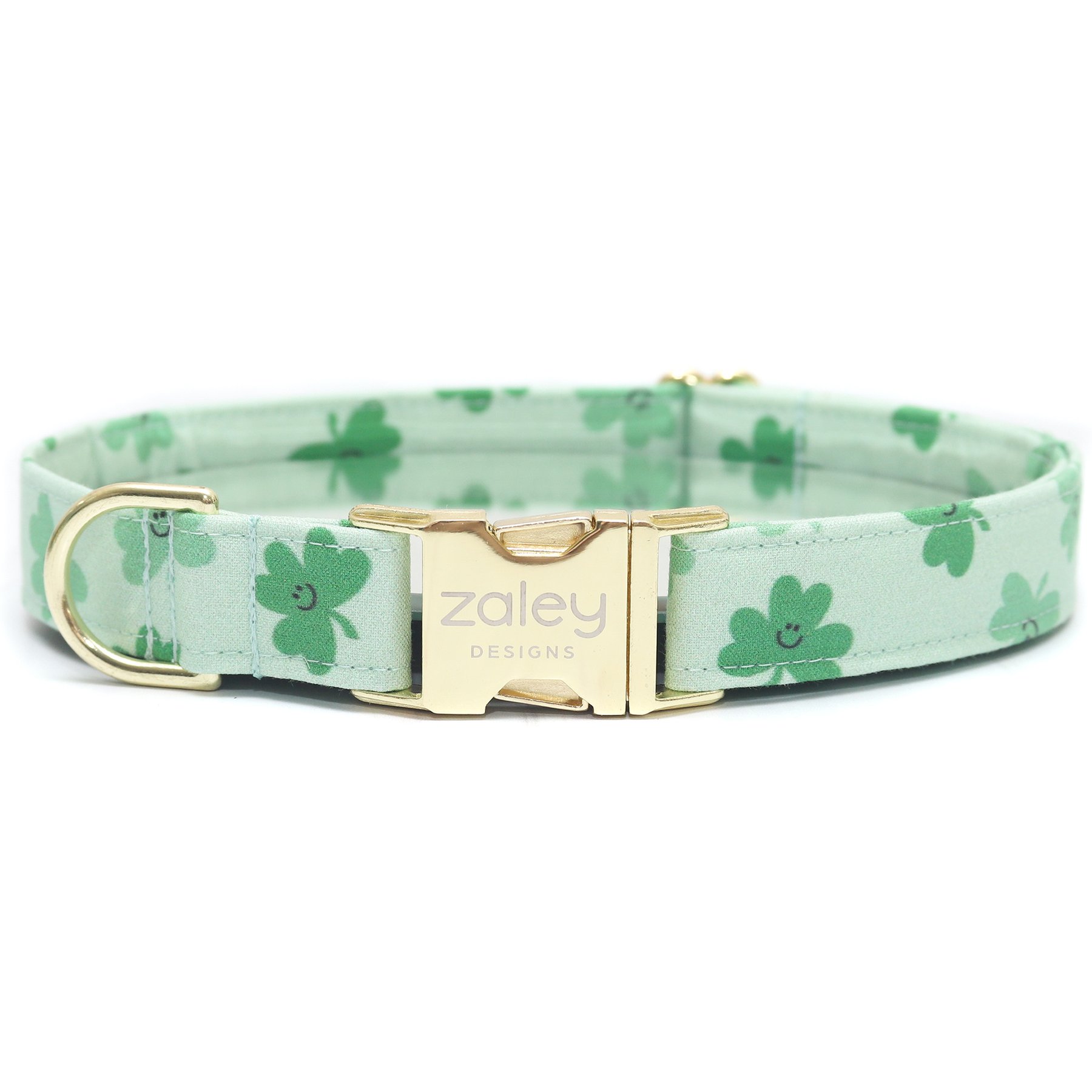 Zaley Designs St. Patricks Day Shamrock Smiles Adjustable Cotton Dog Collar, Green, Small