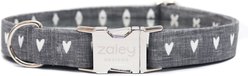 Zaley Designs Gray Hearts Adjustable Cotton Dog Collar, Large