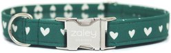 Zaley Designs Green Hearts Adjustable Cotton Dog Collar, Large