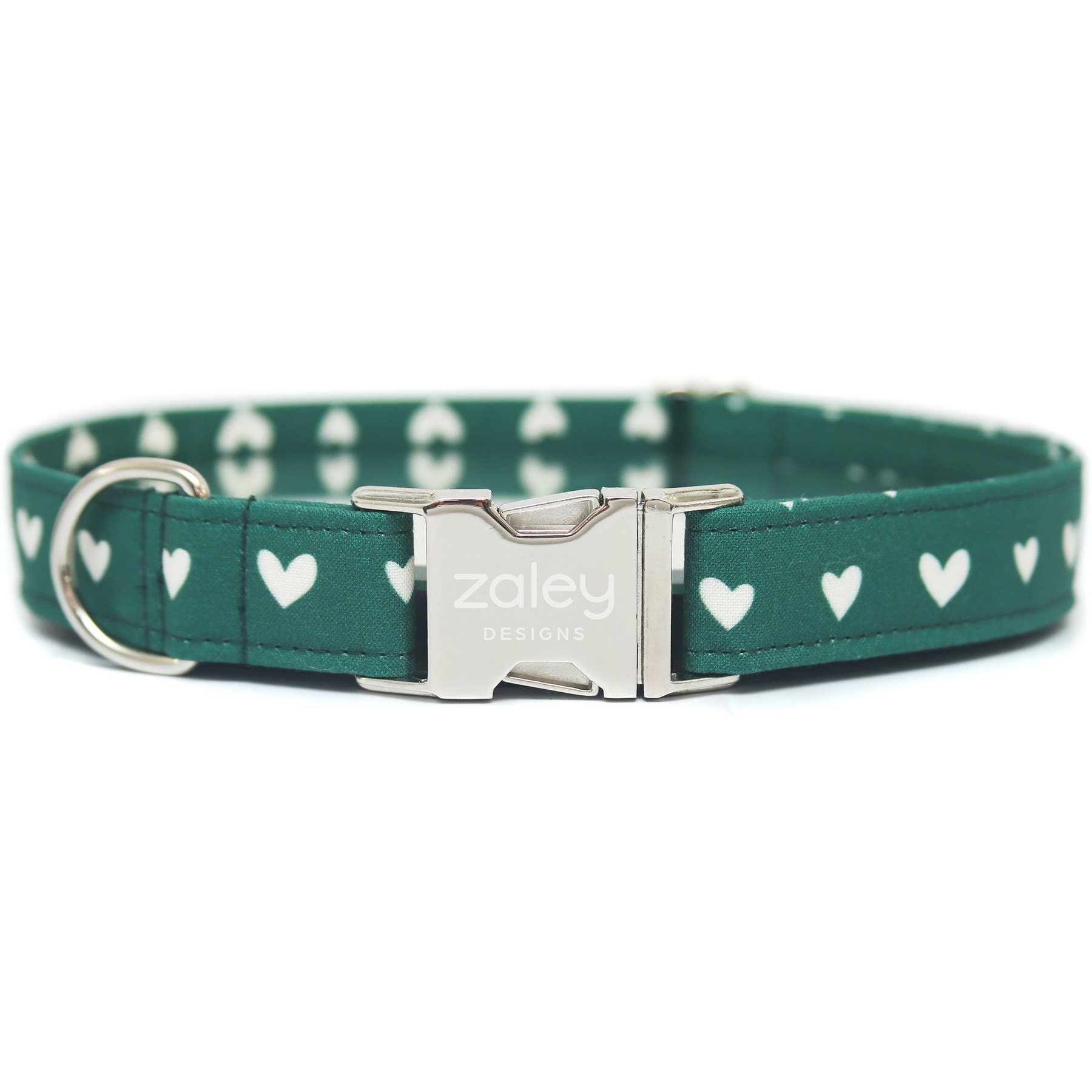 Zaley Designs Green Hearts Adjustable Cotton Dog Collar, X-Small