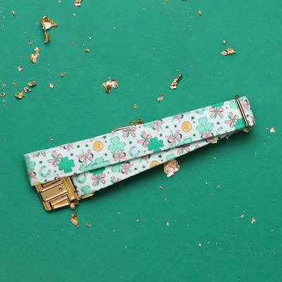 Show full view: Zaley Designs St. Patricks Day Shamrocks & Bows Adjustable Cotton Dog Collar, Green, Medium slide 3 of 5