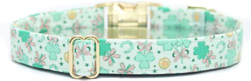 Show full view: Zaley Designs St. Patricks Day Shamrocks & Bows Adjustable Cotton Dog Collar, Green, Medium slide 2 of 5