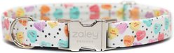 Zaley Designs Conversation Hearts Adjustable Cotton Dog Collar, White, Large
