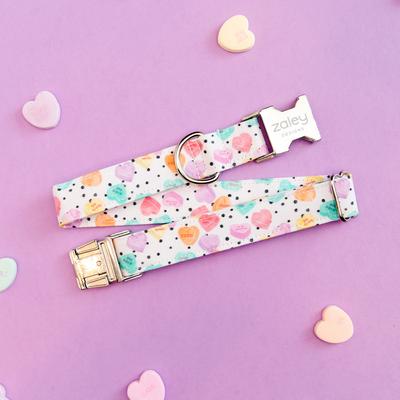 Show full view: Zaley Designs Conversation Hearts Adjustable Cotton Dog Collar, White, Large slide 4 of 5