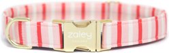 Zaley Designs Pink/Red/White Stripes Adjustable Cotton Dog Collar, Small