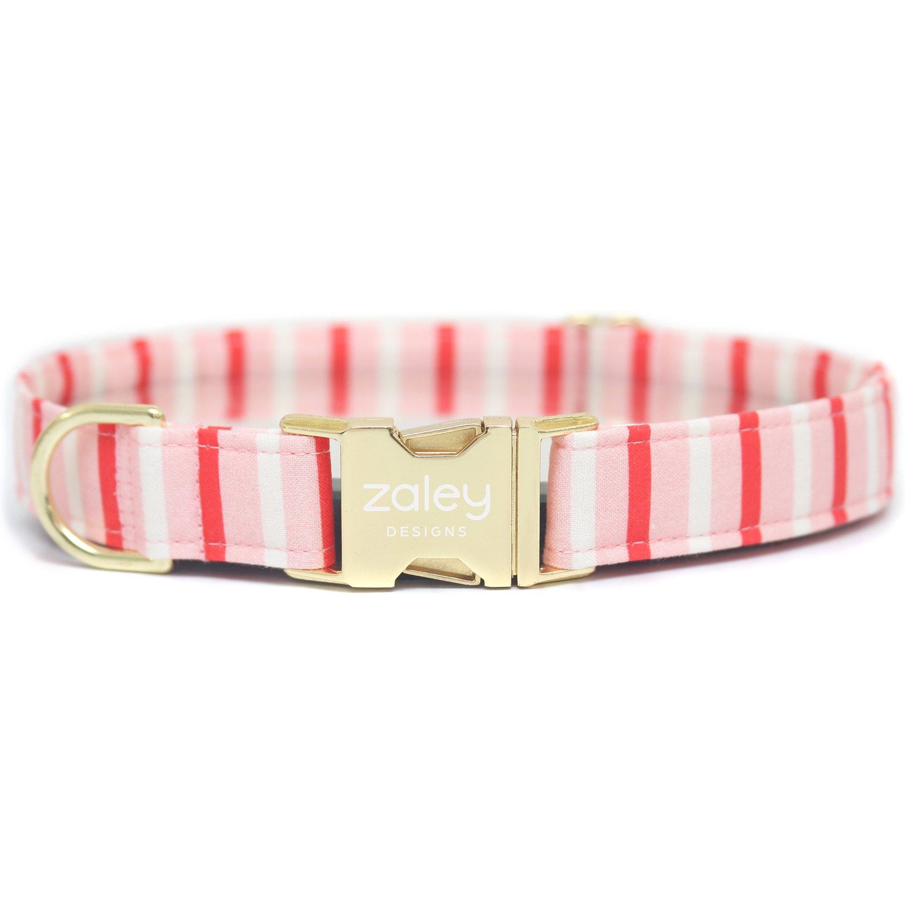 Zaley Designs Pink/Red/White Stripes Adjustable Cotton Dog Collar, X-Small