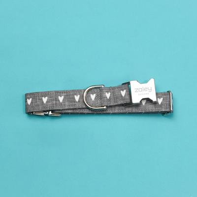 Show full view: Zaley Designs Gray Hearts Adjustable Cotton Dog Collar, X-Small slide 3 of 4
