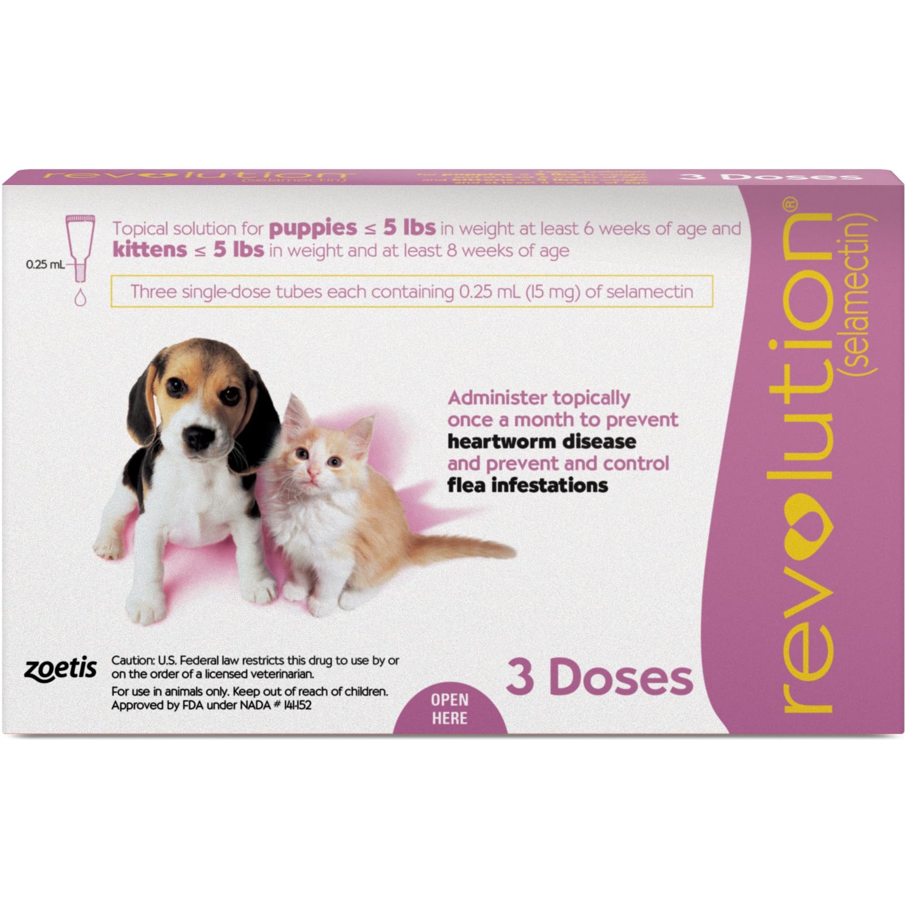 Revolution 15 mg Selamectin Topical Solution for Puppy & Kitten, under 5 lbs, 3 treatments