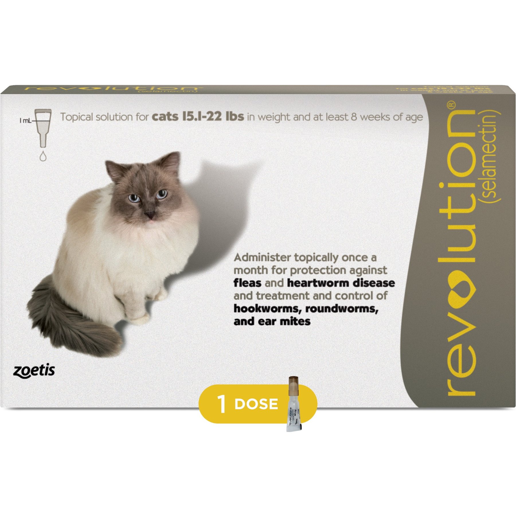 Revolution Topical Solution for Cats, 15.1-22 lbs (Taupe Box), 1 Dose (1-mo. supply)