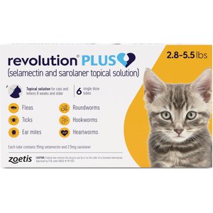 Revolution Plus Topical Solution for Cats, 2.8-5.5 lbs, (Gold Box), 6 Doses (6-mos. supply)
