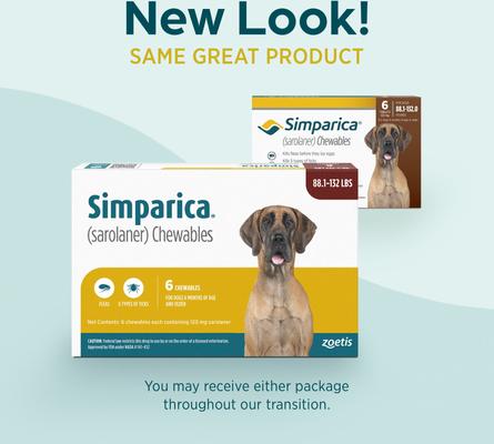 Show full view: Simparica Chewable Tablet for Dogs, 88.1-132 lbs, (Brown Box), 3 Chewable Tablets (3-mos. supply) slide 8 of 10