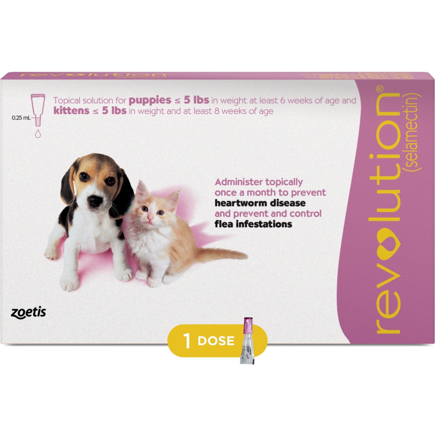 Revolution Topical Solution for Puppies & Kittens, under 5 lbs (Mauve Box), 1 Dose (1-mo. supply)