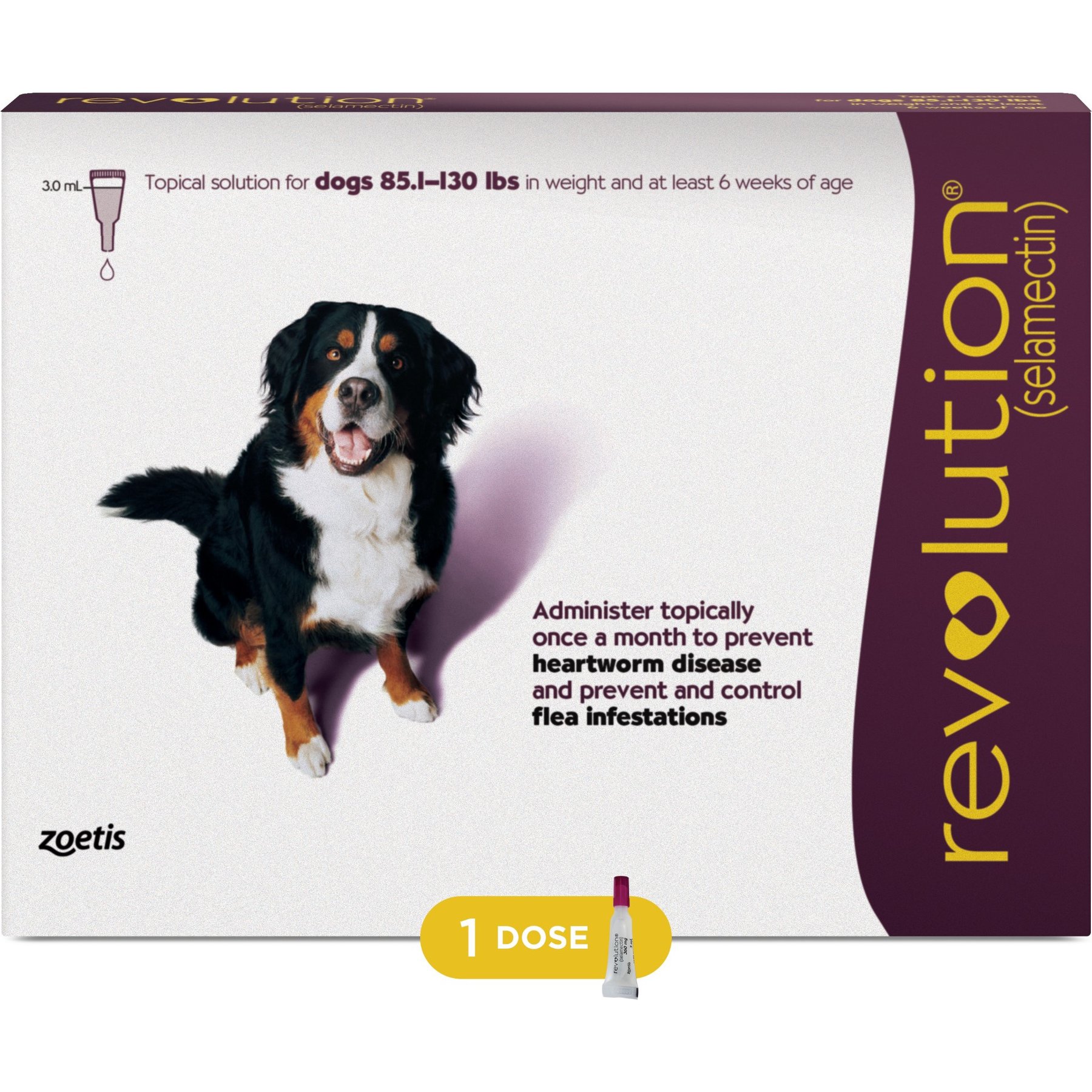 Revolution Topical Solution for Dogs, 85.1-130 lbs (Plum Box), 1 Dose (1-mo. supply)