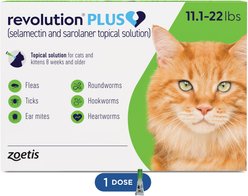Revolution Plus Topical Solution for Cats 11.1-22 lbs (Green Box), 1 Dose (1-mos. supply)