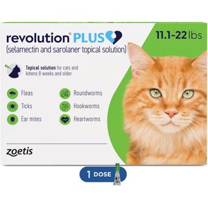 Revolution Plus Topical Solution for Cats 11.1-22 lbs (Green Box), 1 Dose (1-mos. supply)