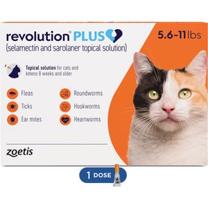 Revolution Plus Topical Solution for Cats 5.6-11 lbs (Orange Box), 1 Dose (1-mos. supply)