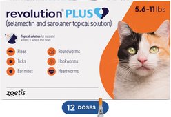 Revolution Plus Topical Solution for Cats, 5.6-11 lbs, (Orange Box), 12 Doses (12-mos. supply)
