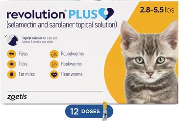 Revolution Plus Topical Solution for Cats, 2.8-5.5 lbs, (Gold Box), 12 Doses (12-mos. supply)