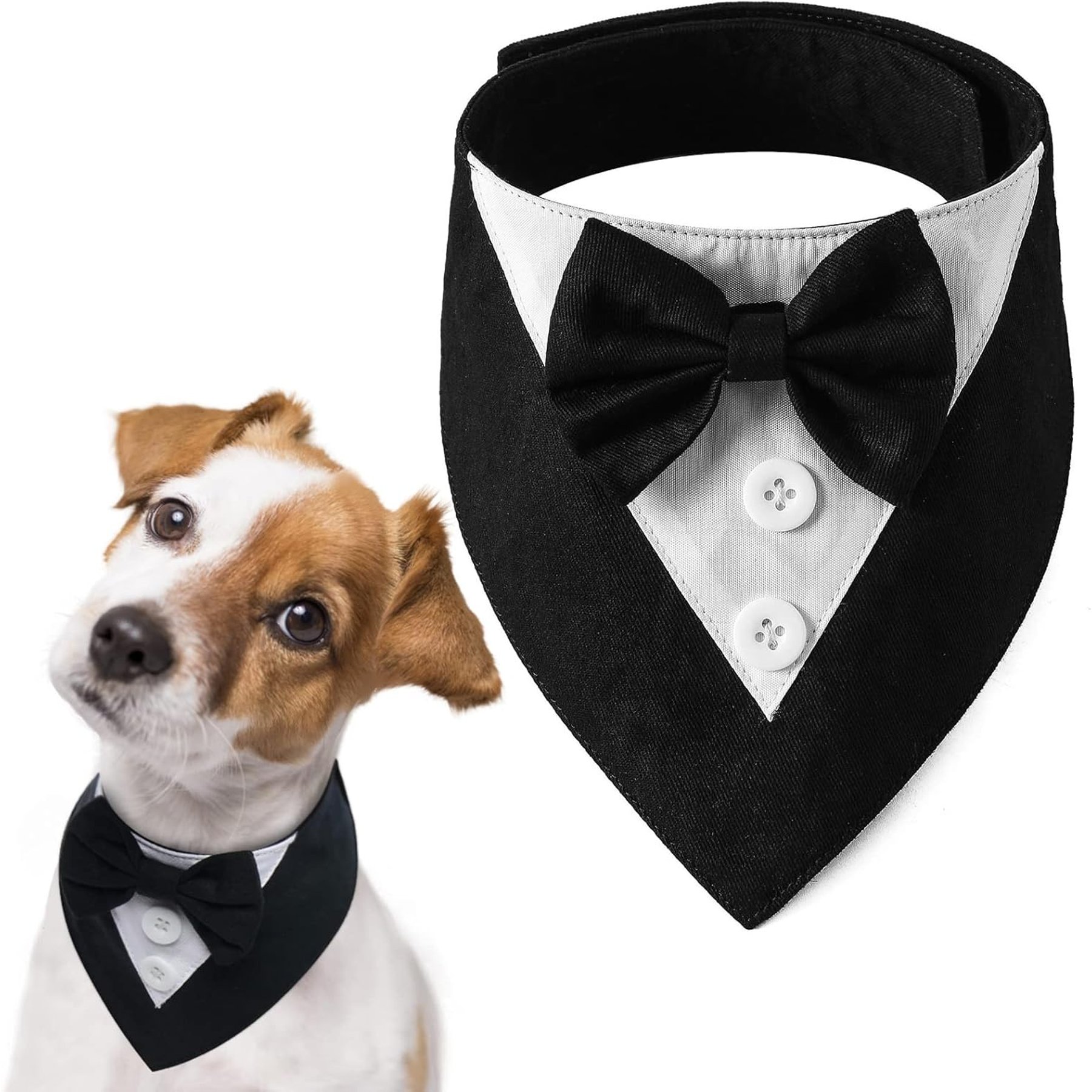 NANAKI Dog Tuxedo, Formal Wedding Bandana Collar with Bow Tie, Black, Large