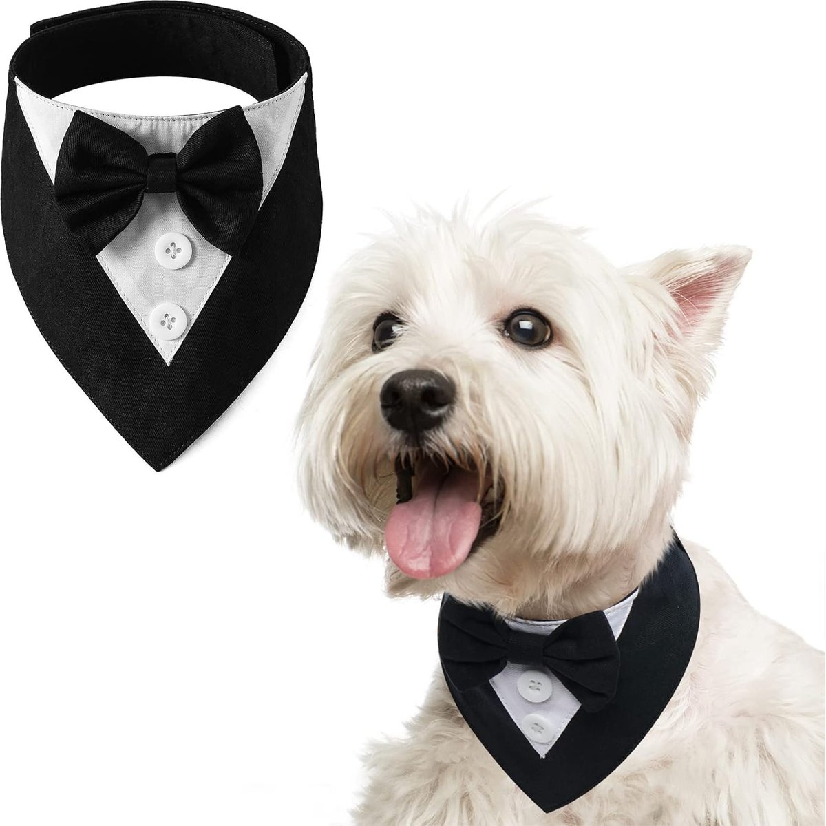 NANAKI Dog Tuxedo, Formal Wedding Bandana Collar with Bow Tie, Black, Small