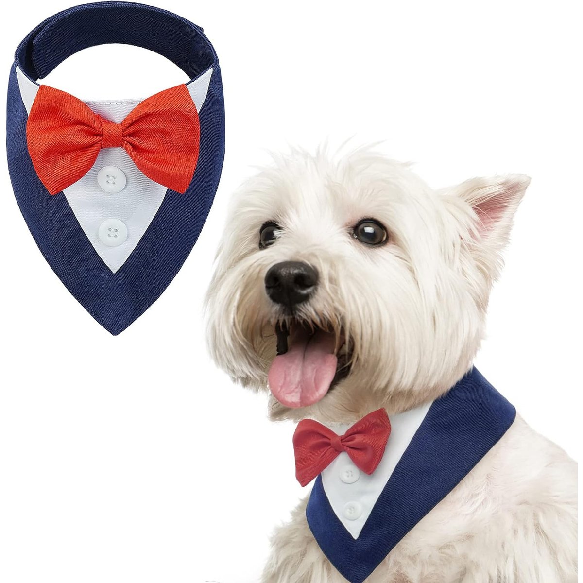 NANAKI Dog Tuxedo, Formal Wedding Bandana Collar with Bow Tie, Blue, Small