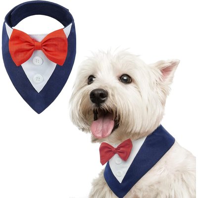 NANAKI NANAKI Dog Tuxedo, Formal Wedding Bandana Collar with Bow Tie, Blue, Small