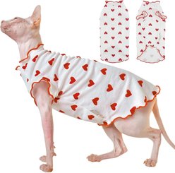 NANAKI Heart Pattern Sphynx Hairless Cat Shirt with Perlin Sleeves, Red, XX-Small