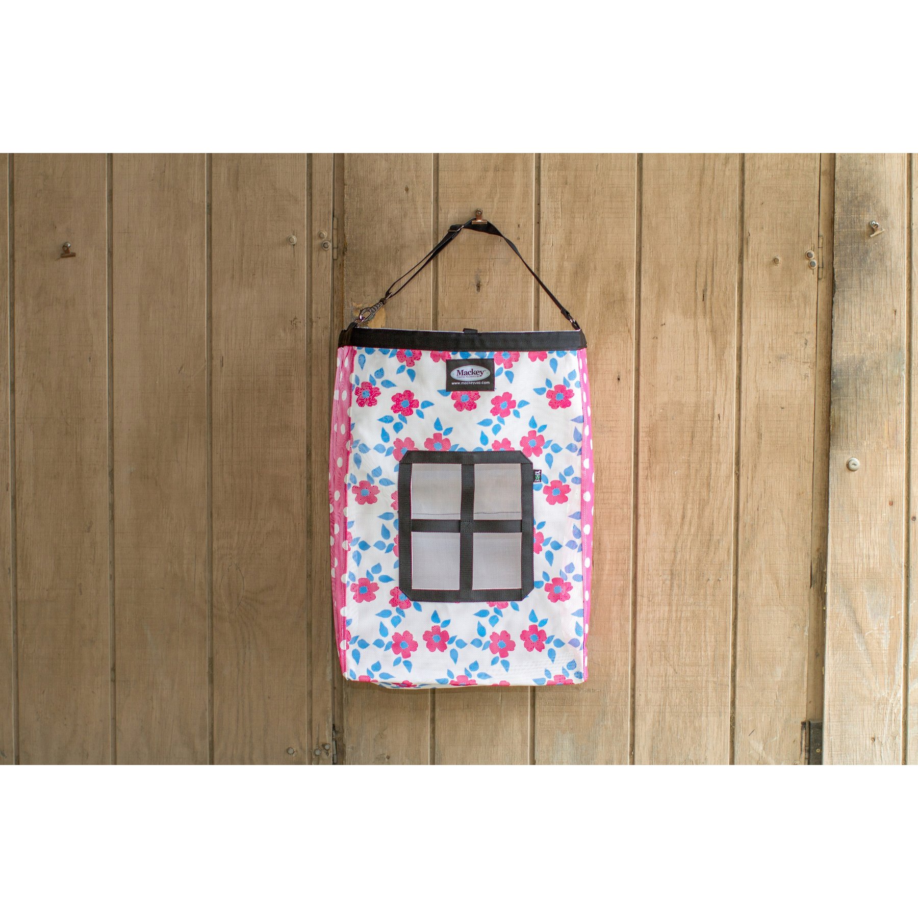 Mackey Equine Accessories Modern Vintage Hanging Hay Bag, Pink Turq, 26 x 17.5-in