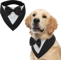 NANAKI Dog Tuxedo, Formal Wedding Bandana Collar with Bow Tie, Black, X-Large