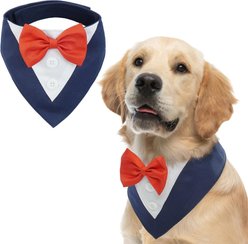 NANAKI Dog Tuxedo, Formal Wedding Bandana Collar with Bow Tie, Blue, X-Large