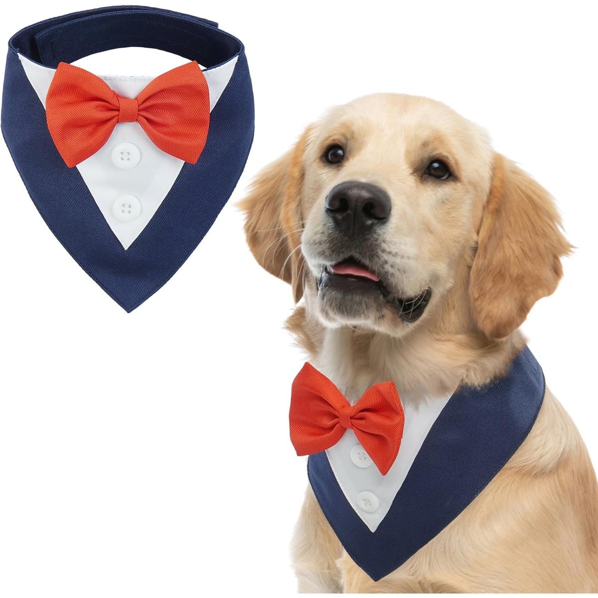 NANAKI Dog Tuxedo, Formal Wedding Bandana Collar with Bow Tie, Blue, X-Large