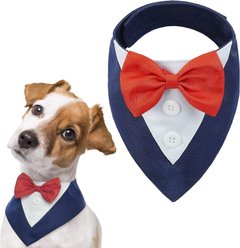 NANAKI Dog Tuxedo, Formal Wedding Bandana Collar with Bow Tie, Blue, Large