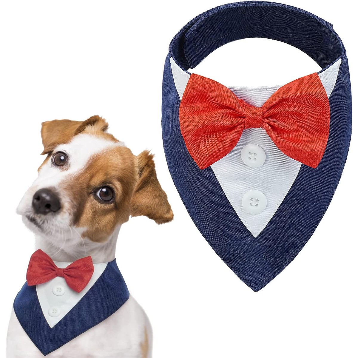 NANAKI Dog Tuxedo, Formal Wedding Bandana Collar with Bow Tie, Blue, Medium