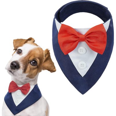 NANAKI NANAKI Dog Tuxedo, Formal Wedding Bandana Collar with Bow Tie, Blue, Large