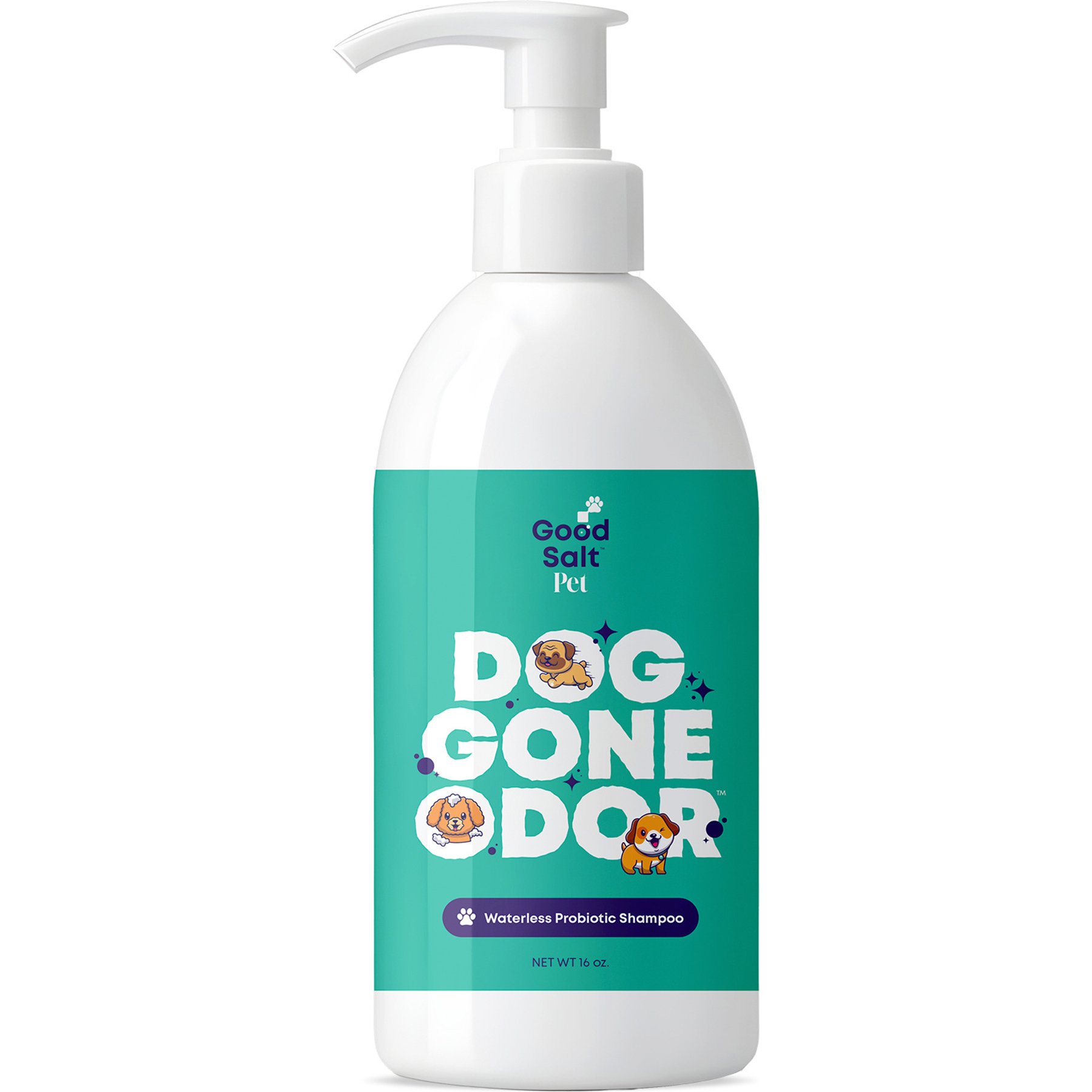 Good Salt Pet Gone Odor Waterless Probiotic Dog Shampoo, Light Scent, White Bottle/Blue Label, 16-fl oz bottle