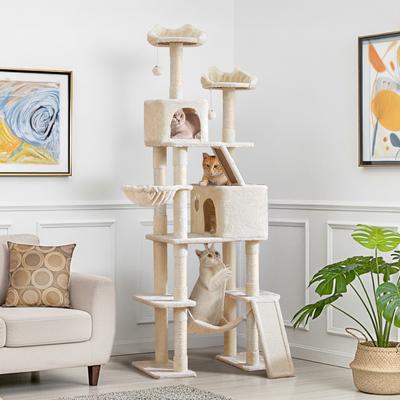 YAHEETECH 82.5-in Multi-Level Tree Condo with 2 Foam Edge Perches Cat Tree, Large, Beige - Chewy.com