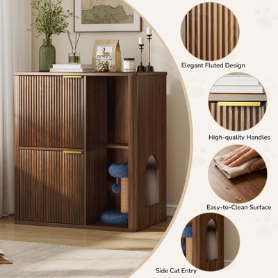 Show full view: Yafylly Dual Entry Doors Wooden Cat Litter Box Enclosure with Scratching Post & Storage Shelf, 31.5-in, Walnut slide 3 of 7