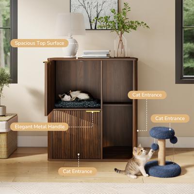 Show full view: Yafylly Dual Entry Doors Wooden Cat Litter Box Enclosure with Scratching Post & Storage Shelf, 31.5-in, Walnut slide 4 of 7
