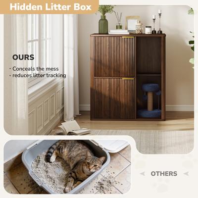Show full view: Yafylly Dual Entry Doors Wooden Cat Litter Box Enclosure with Scratching Post & Storage Shelf, 31.5-in, Walnut slide 5 of 7