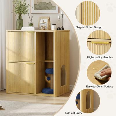 Show full view: Yafylly Dual Entry Doors Wooden Cat Litter Box Enclosure with Scratching Post & Storage Shelf, 31.5-in, Natural slide 3 of 7