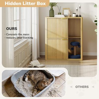 Show full view: Yafylly Dual Entry Doors Wooden Cat Litter Box Enclosure with Scratching Post & Storage Shelf, 31.5-in, Natural slide 5 of 7