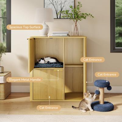 Show full view: Yafylly Dual Entry Doors Wooden Cat Litter Box Enclosure with Scratching Post & Storage Shelf, 31.5-in, Natural slide 4 of 7