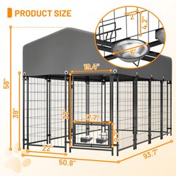 Zeus & Ruta Heavy Duty Welded Wire Double Lock & Rotating Feeder Dog Kennel with Roof, Grey slide 2 of 7