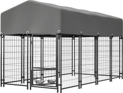 Zeus & Ruta Heavy Duty Welded Wire Double Lock & Rotating Feeder Dog Kennel with Roof, Grey