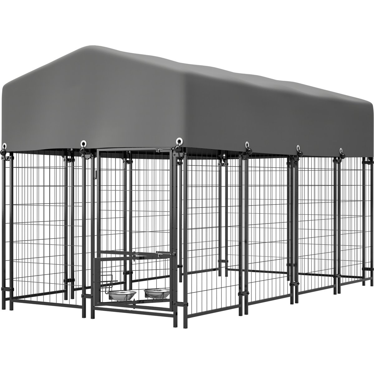 Zeus & Ruta Heavy Duty Welded Wire Double Lock & Rotating Feeder Dog Kennel with Roof, Grey