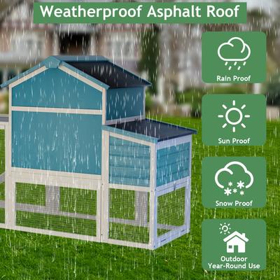 Show full view: Yafylly Wooden All-Weather Asphalt Roof Chicken Coop with Nesting Box & Sliding Tray, Blue, Large slide 7 of 7