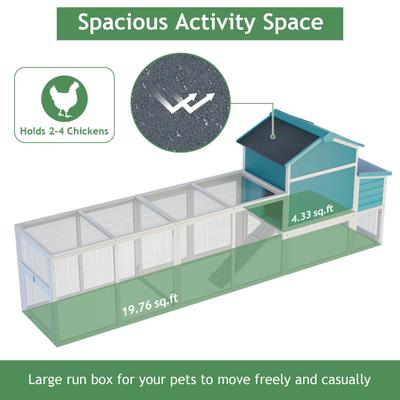 Show full view: Yafylly Wooden All-Weather Asphalt Roof Chicken Coop with Nesting Box & Sliding Tray, Blue, Large slide 5 of 7