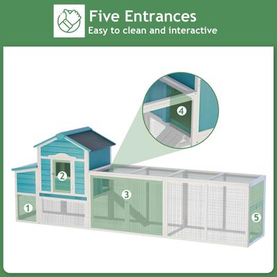 Show full view: Yafylly Wooden All-Weather Asphalt Roof Chicken Coop with Nesting Box & Sliding Tray, Blue, Large slide 4 of 7
